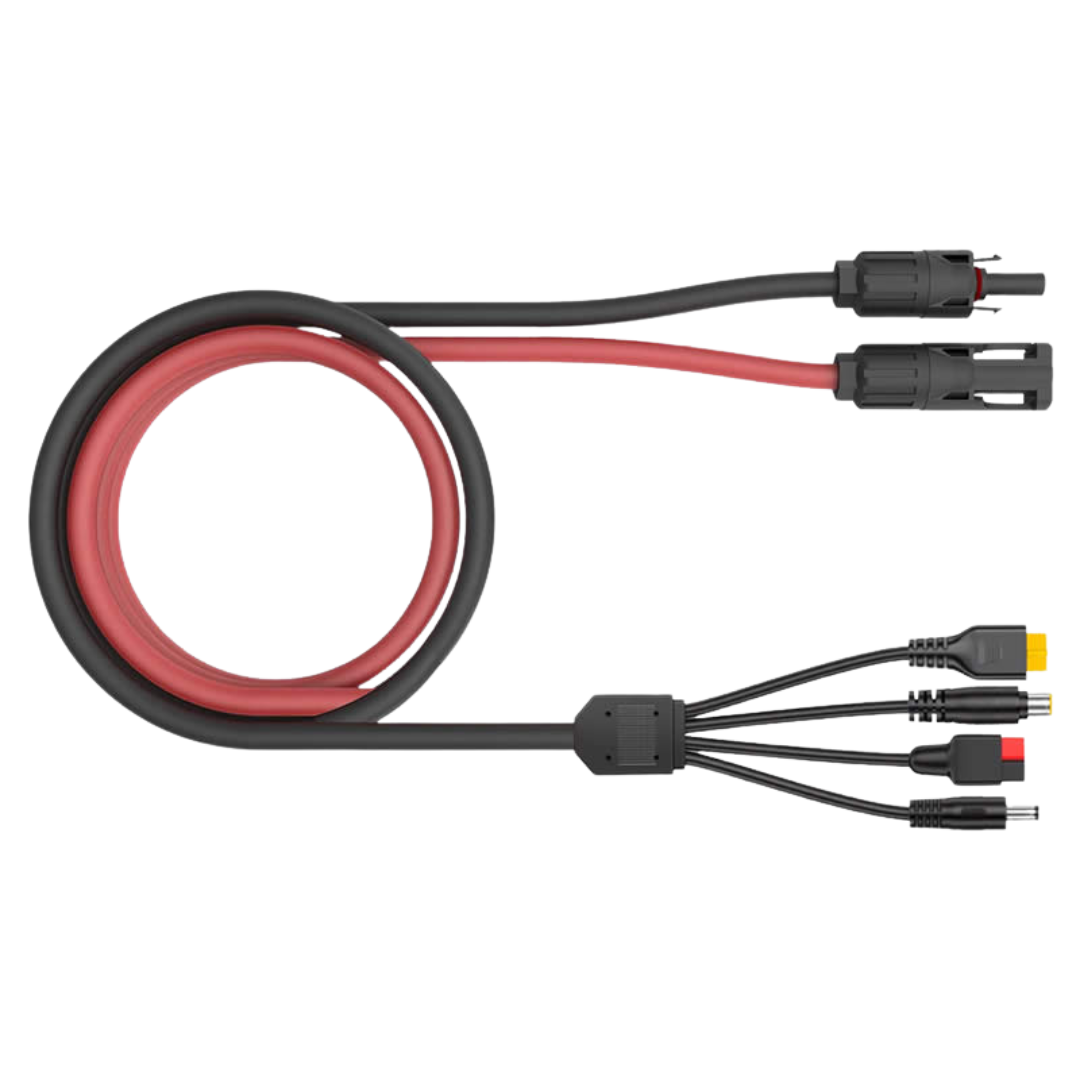 Vista cables del panel solar GENERGY SUN100W, ideal para camping, caravanas, actividades al aire libre, apagones y emergencias.