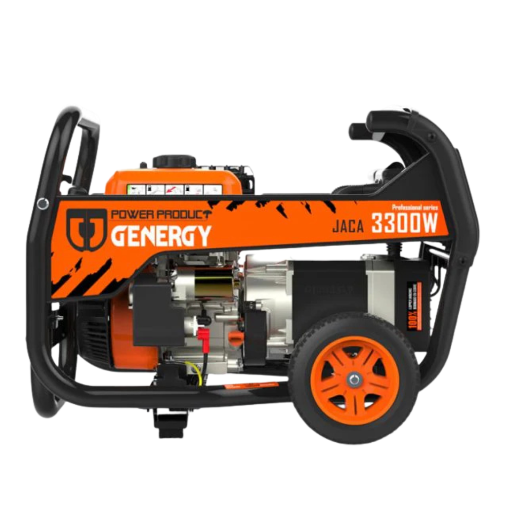 Generador Eléctrico a Gasolina Genergy Jaca 3300W portátil con arranque eléctrico y manual, ideal para el suministro eléctrico seguro de electrodomésticos en el hogar en caso de emergencia o apagones, herramientas en pequeños talleres o caravanas, y dotado de regulación inteligente SVR para un óptimo rendimiento.