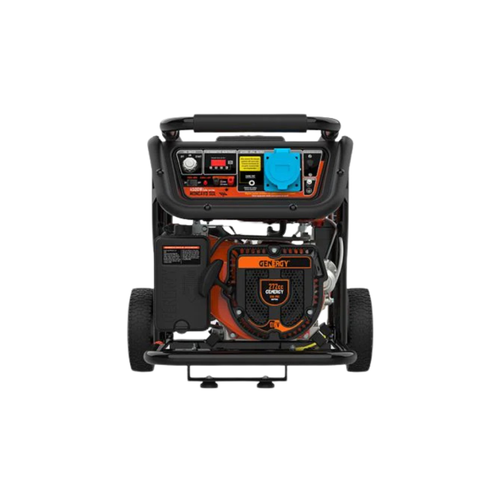 Generador Eléctrico a Gasolina Genergy Moncayo Sol 4500W portátil, diseñado especialmente para apoyo en instalaciones solares fotovoltaicas y suministro automático de energía de emergencia en apagones en viviendas o fincas aisladas.