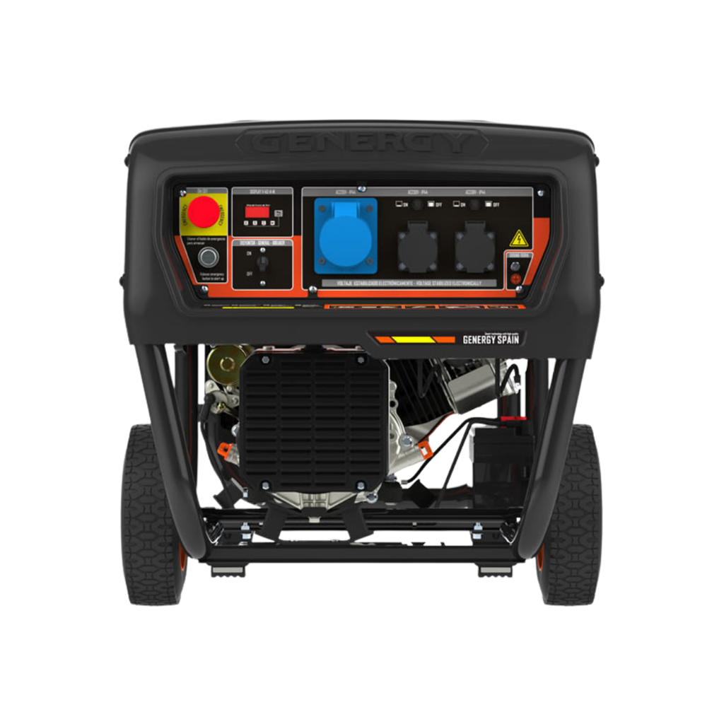 Generador eléctrico de gasolina GENERGY NAVACERRADA 5500W con ruedas, ideal para suministro eléctrico de emergencia o apagones en el hogar, uso profesional en obras y herramientas de alta demanda.