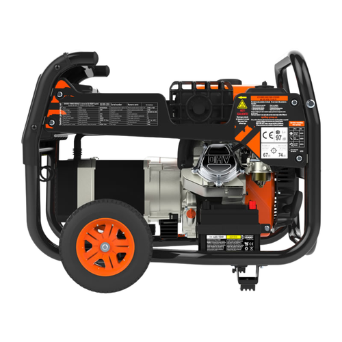 Generador eléctrico de gasolina GENERGY NAVACERRADA 5500W con ruedas, ideal para suministro eléctrico de emergencia o apagones en el hogar, uso profesional en obras y herramientas de alta demanda.