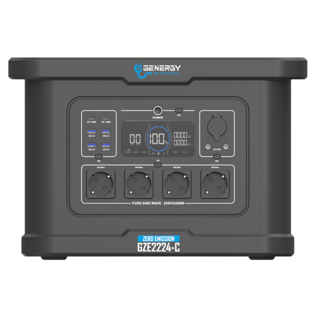 Generador Solar Portátil Genergy GZE 2224 C de 2400W, silencioso para total cobertura ante apagones o emergencias en el hogar, camping y eventos al aire libre.