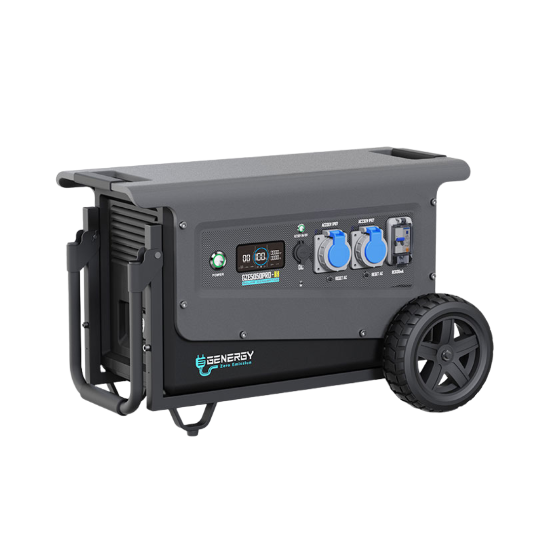 Generador Solar Portátil Profesional Genergy GZE5050PRO-S de 5000W para suministro eléctrico en obras, construcción y trabajos con herramientas de alta potencia. También para una total cobertura de toda la casa en caso de emergencias o apagones.