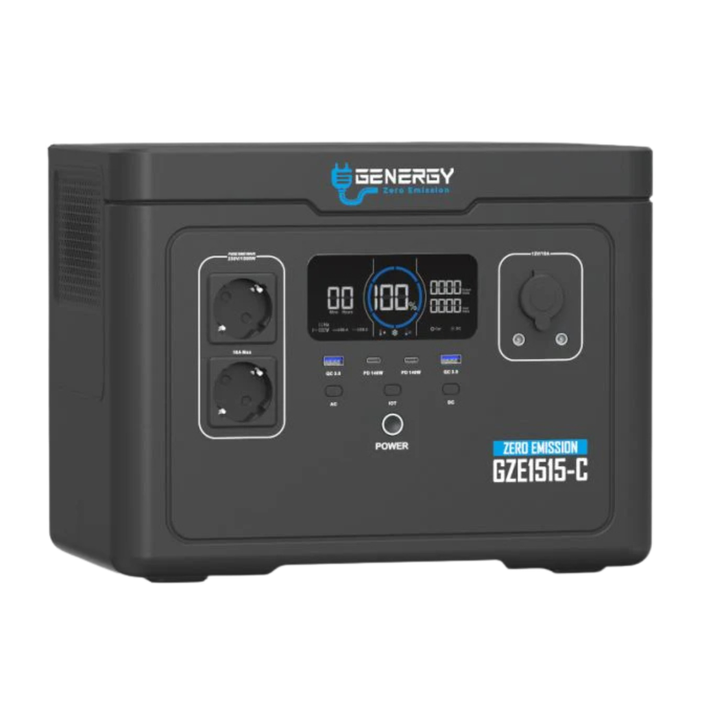 Generador Solar Portatil GZE1515-C de 1500W, generador solar silencioso ideal para camping, autocaravanas y respaldo de electrodomésticos en el hogar en caso de emergencias o apagón.