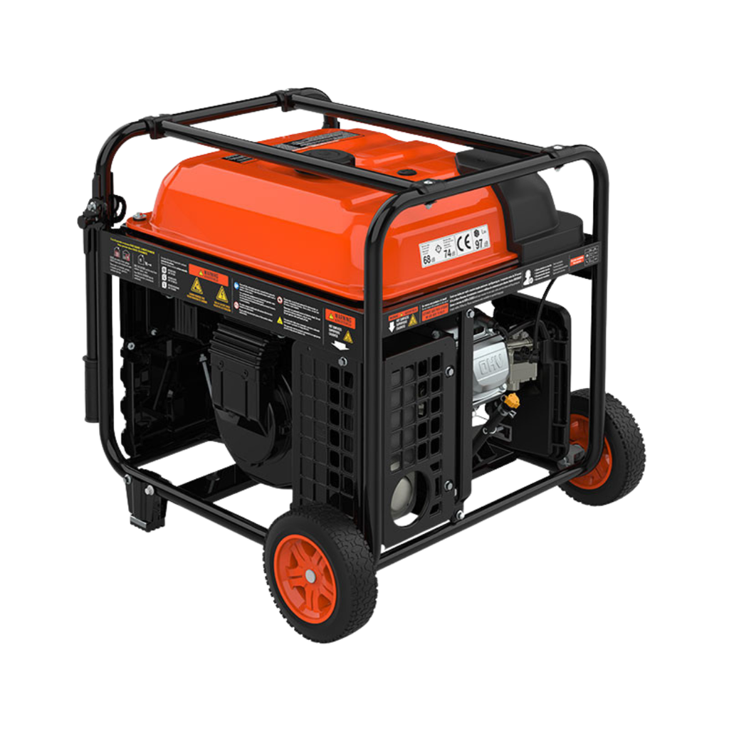 Vista Lateral 2:
Generador inverter portátil Genergy Azores RC 10000W con kit de ruedas, idóneo para movilidad eficiente en zonas de construcción.