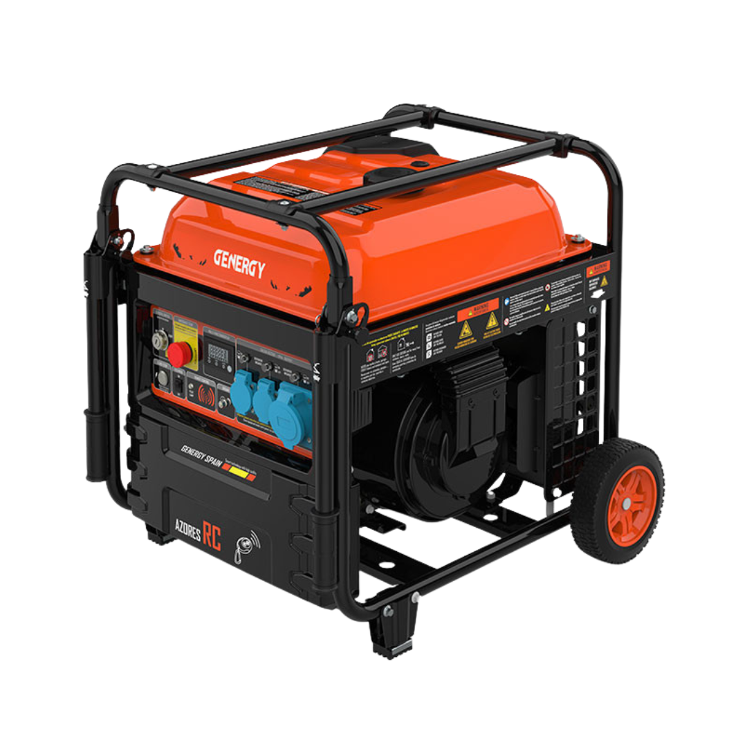 Vista Trasera:
Estructura robusta del generador profesional Genergy Azores RC 10000W, diseñado para alta demanda y emergencias industriales