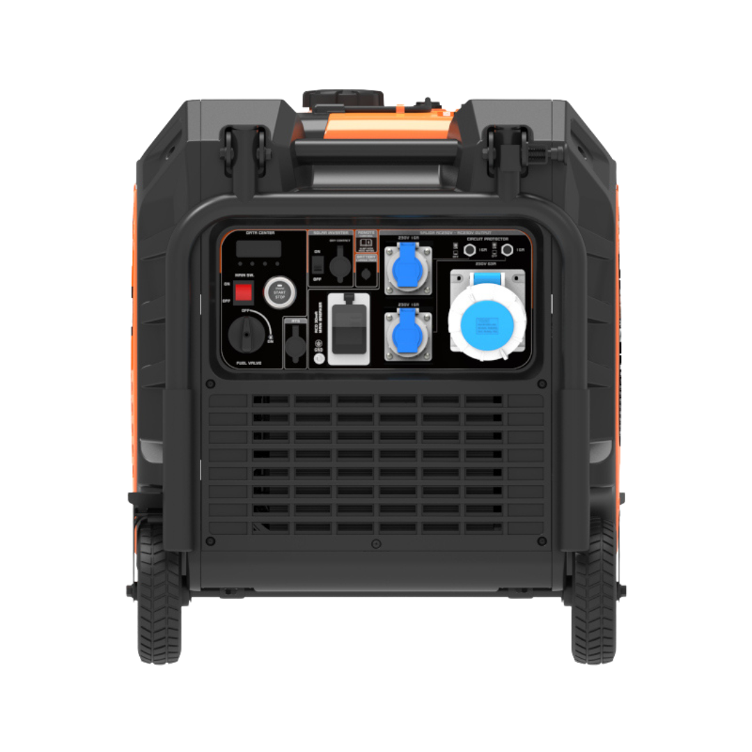 Detalle del Panel: Panel del generador Genergy Java 10500 W con conectores ATS automáticos para fallos de red y salidas especiales para carga de drones