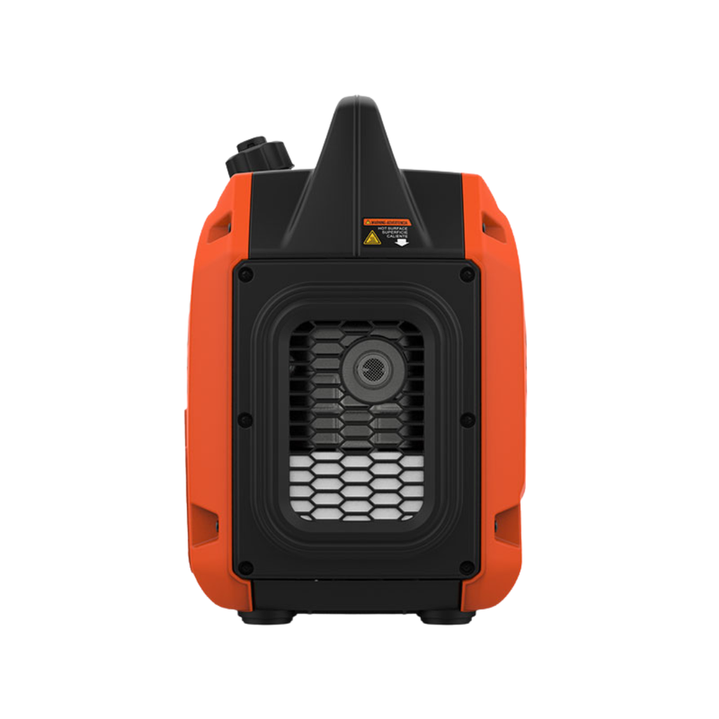 Vista Lateral:
Diseño ultra compacto del generador inverter Genergy Menorca 2900W RC Rejilla de ventilación y asa para transporte cómodo en acampadas y eventos exteriores.