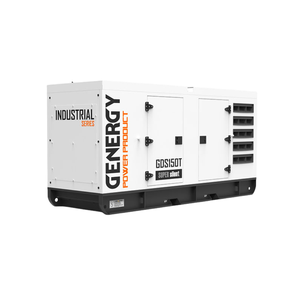 Vista Trasera:
Panel insonorizado super silent del generador industrial diésel Genergy GDS150T . Rejillas traseras para una correcta ventilación.