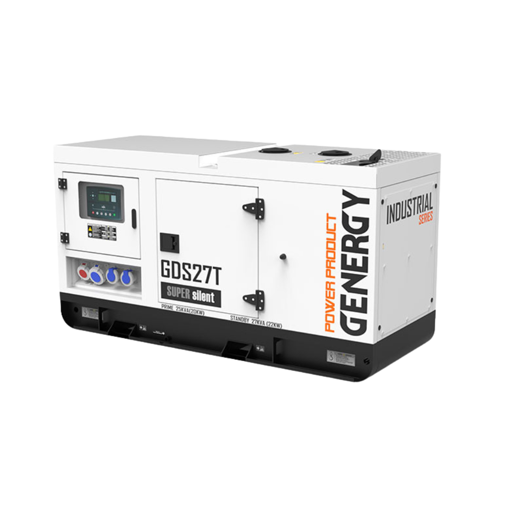 Vista frontal 2: Centralita inteligente Deep Sea Electronics DSE 7320 de la serie industrial Genergy
GDS27T para monitorización remota. Tomas de corriente.
