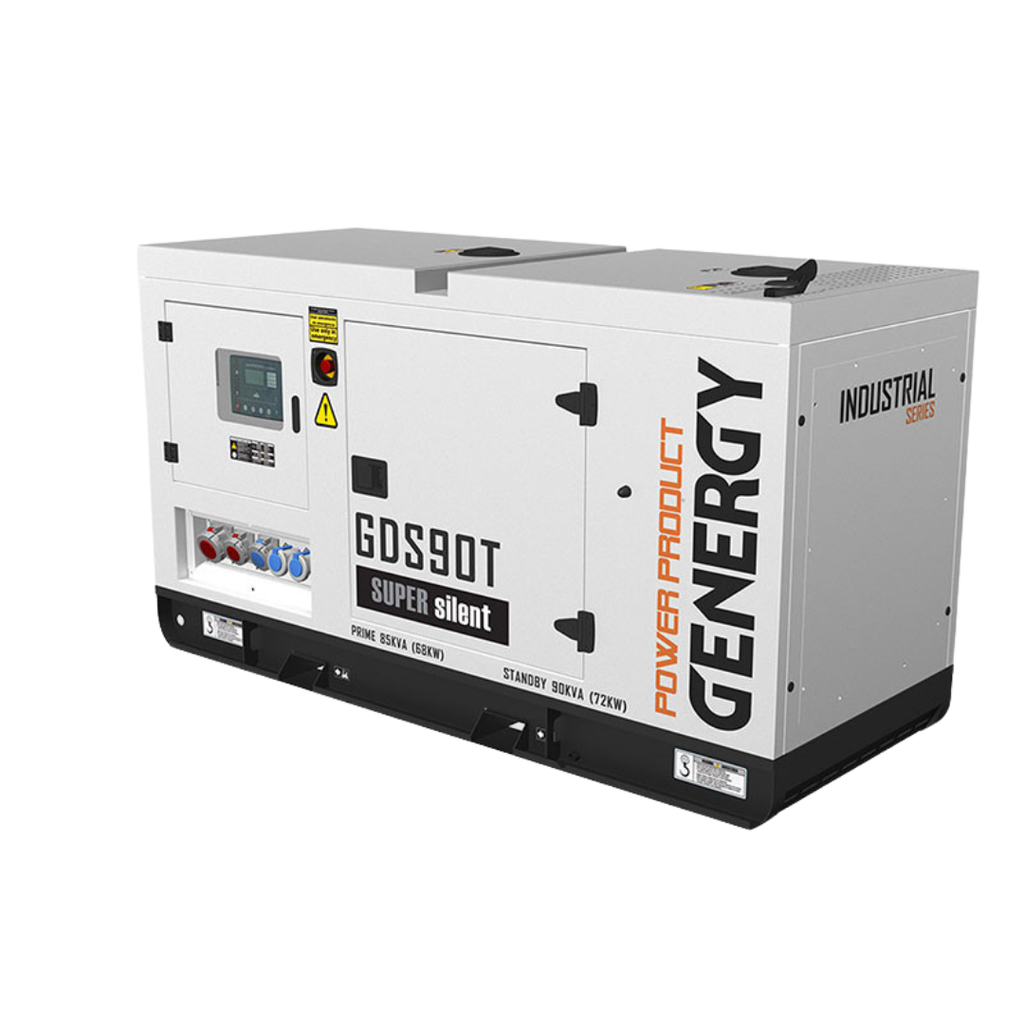 Vista Frontal:
Grupo electrógeno industrial Genergy GDS90T 94kVA insonorizado. Panel digital de control Deep Sea DSE 7320 del grupo diésel Genergy GDS90T para monitorización y alarmas automáticas.
