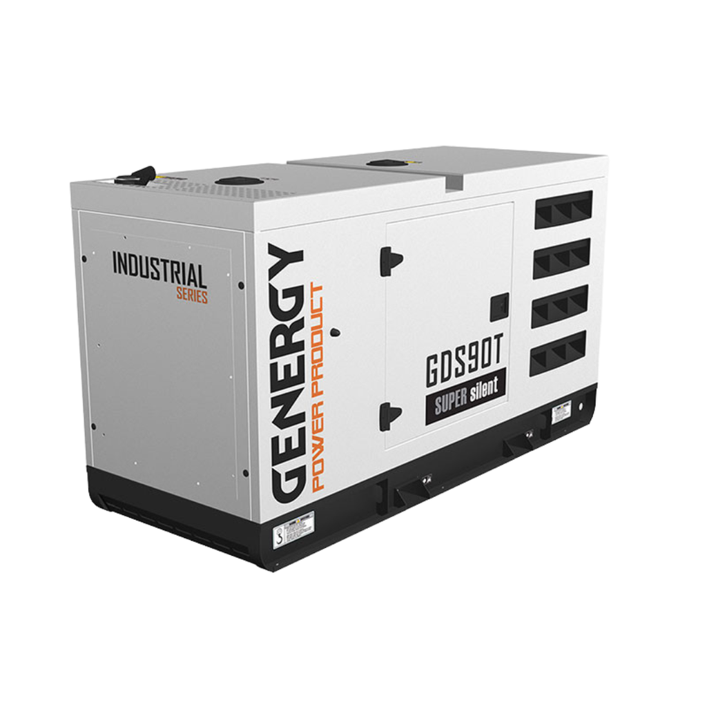 Vista trasera: Puertas de inspección del grupo electrógeno silencioso Genergy GDS90T, idóneo para
un mantenimiento fácil en instalaciones críticas.