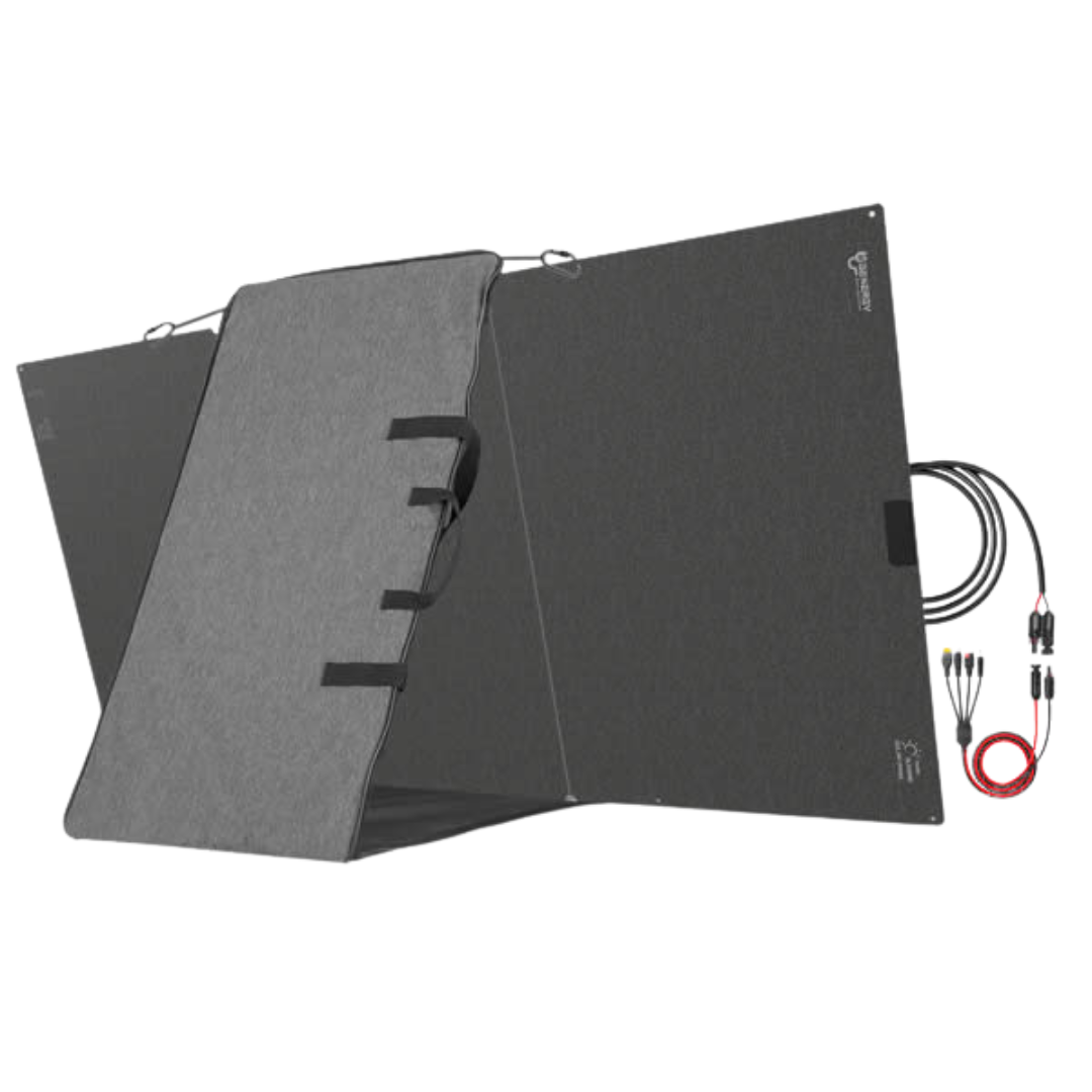 Vista trasera del Panel Solar Genergy SUN300W. Ideal para camping, caravanas, actividades al aire libre, apagones y emergencias.