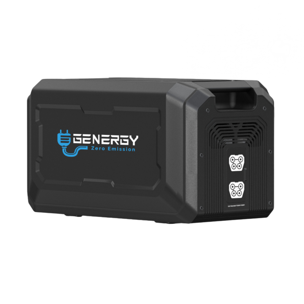 PARTE TRASERA 1 BATERÍA DE EXPANSIÓN GENERGY EB 2048WH  CON LOGOTIPO DE GENERGY Y LATERAL CON DOS TOMAS DE EXPANSIÓN Y REJILLAS DE VENTILACIÓN.